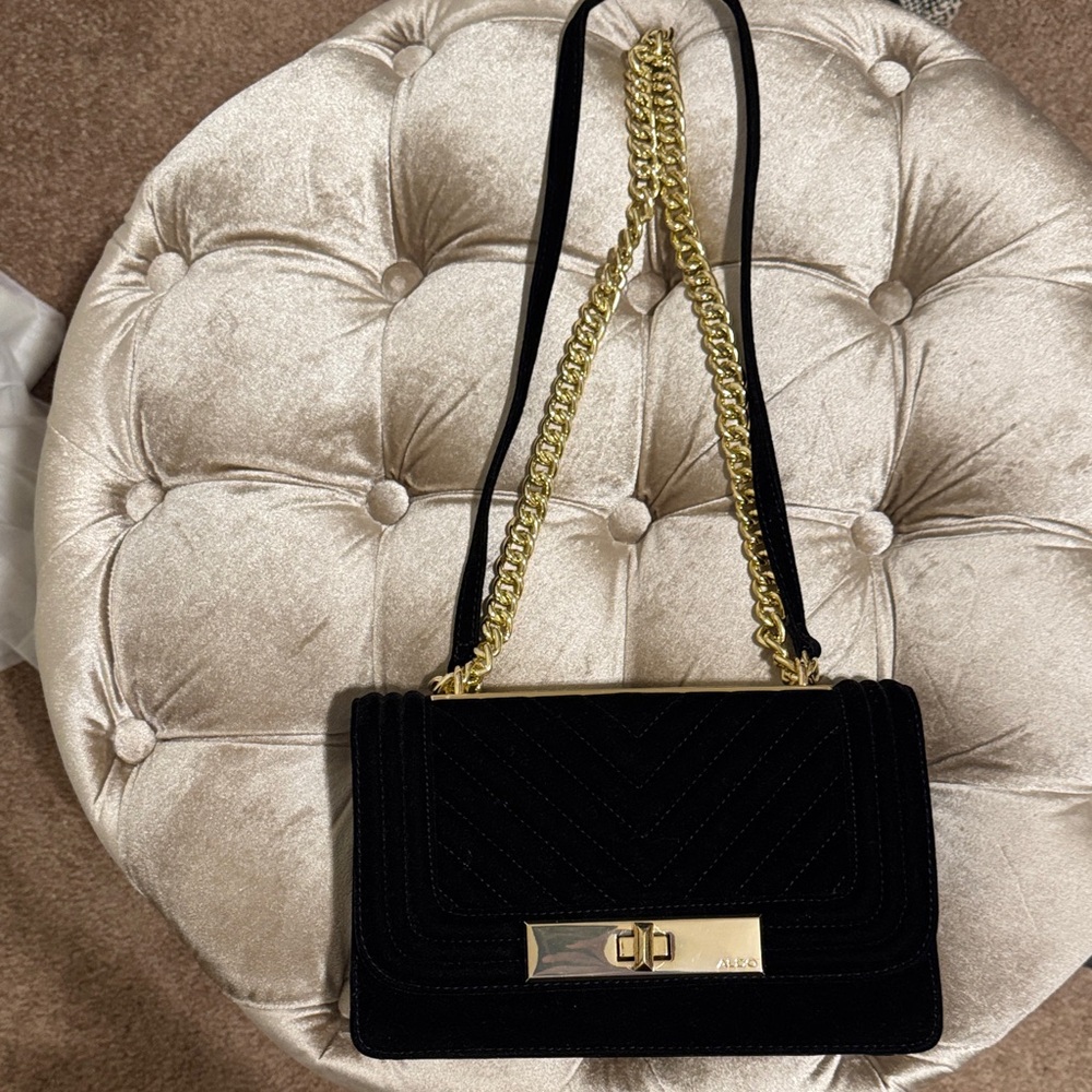 Aldo Elegant Black and Gold Shoulder Bag
